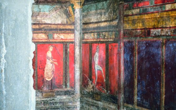 Wall murals in Pompeii are well-preserved.