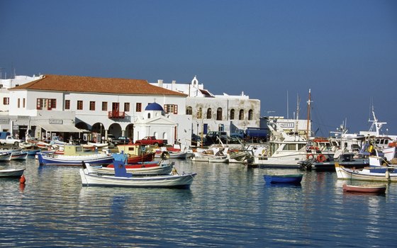 Boats in the harbor of Mykonos.