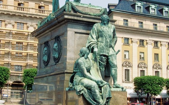 From the campsite, you are only a short bus ride from the attractions in the city center, such as the statue of Karl X at Stortorget in Malmo.