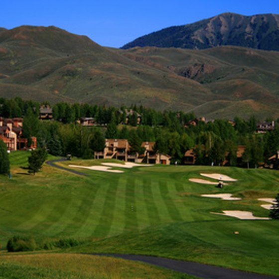 Golf village, with a mountain in the background