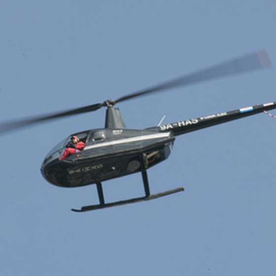 Helicopter flies overhead