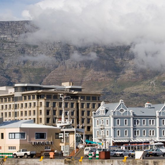 Table Mountain looks down on the harbor in Cape Town, South Africa.