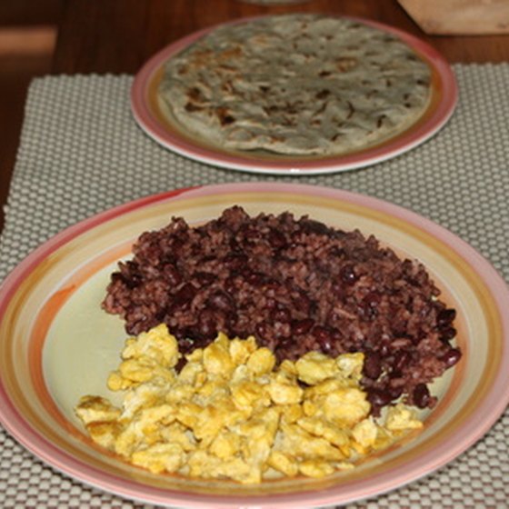 Gallo pinto, a breakfast dish, is usually served with eggs.