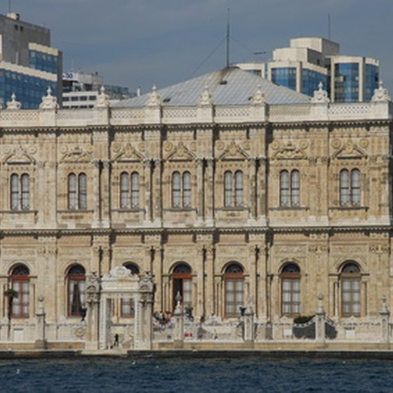 Ottoman palaces and modern buildings line Istanbul's Bosporus Straight.