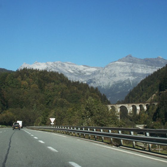 An autoroute intersecting the French Alps.