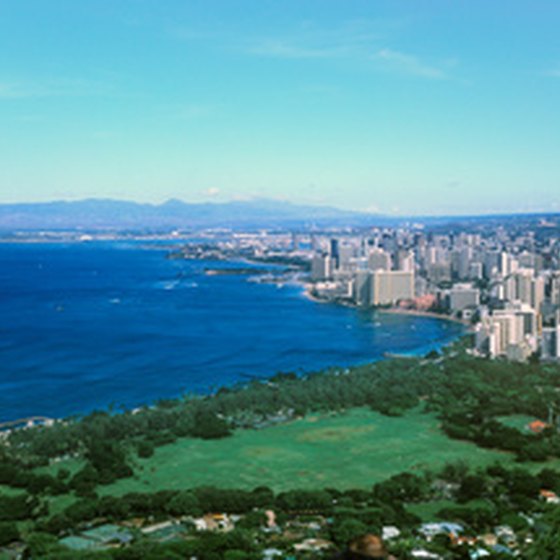 Waikiki's skyline is situated on famous Waikiki Beach.