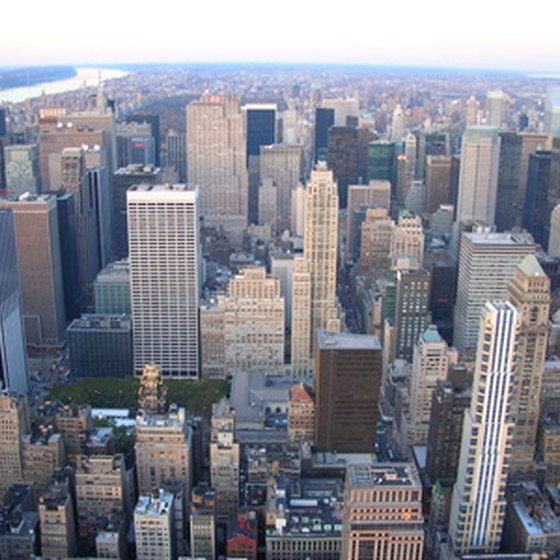 Skyscapers line the streets of Manhattan.