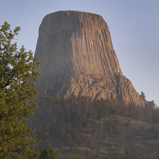 Devils Tower, a single block of igneous rock, looms over the Wyoming skyline.