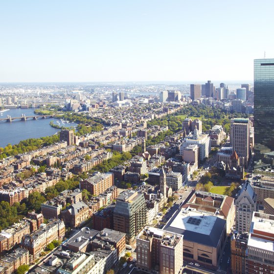 The Boston skyline includes famous hotels.