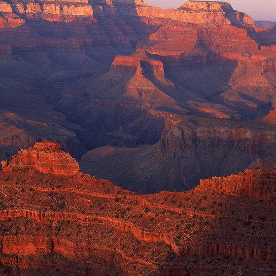 Sunrise and sunset highlight the rich colors of the Grand Canyon.