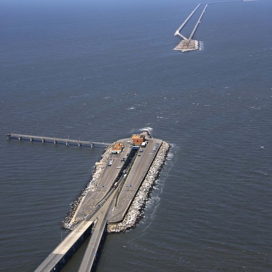 The Bay Bridge Tunnel crosses the Chesapeake Bay north of Virginia Beach.
