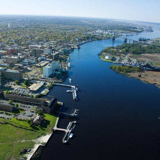 Wilmington lies in the coastal wetlands of the Cape Fear River.