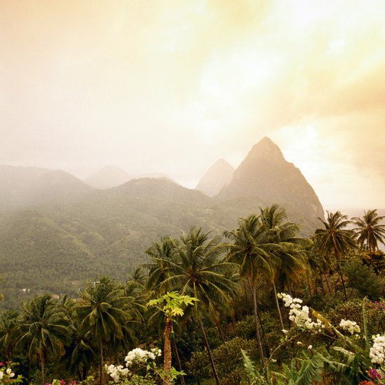 The Pitons are twin peaks on the island of St. Lucia.