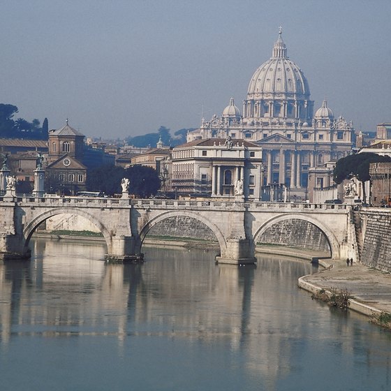 A springtime view of St. Peter's Basilica from the Tiber River.