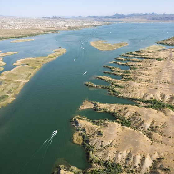 Rent a boat to enjoy Lake Havasu's desert scenery.