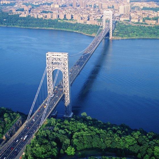The George Washington Bridge crosses the Hudson River at New York City.