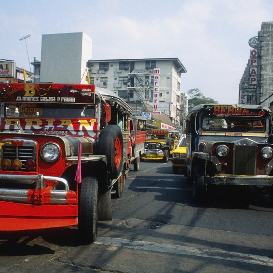 Colorful buses called Jeepneys are a common means of transport in Manila.