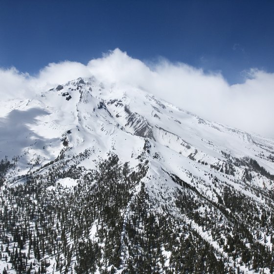 The snowy peak of Mount Shasta creates plenty of runoff for the streams and waterfalls below.