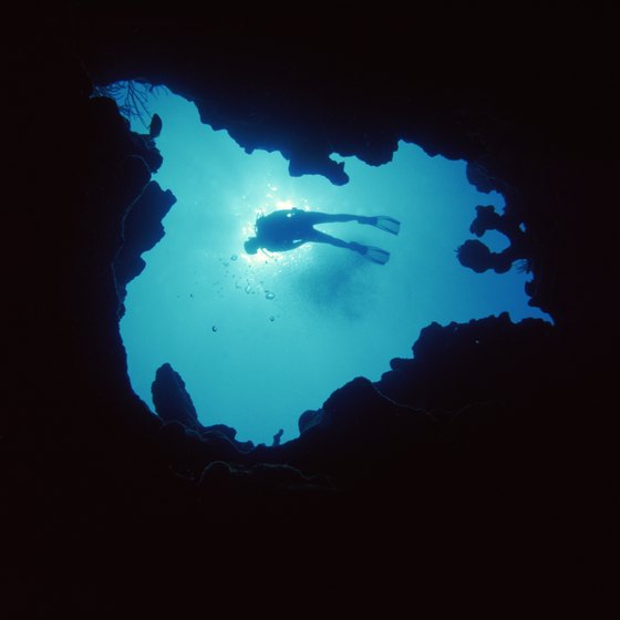 Diving above a Puerto Rican sea cave.