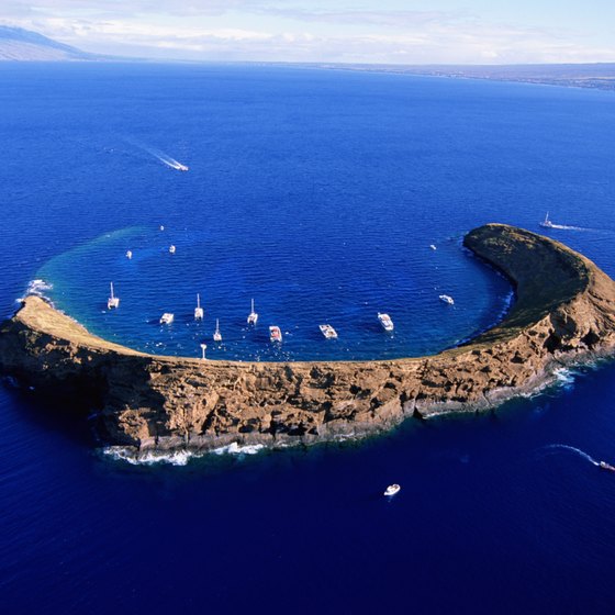 The Molokini Crater during peak visitor hours.