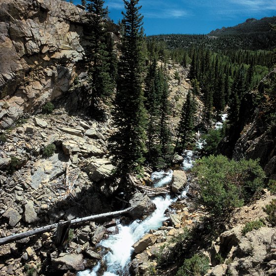 Waterfalls pour down rugged mountainsides near Pagosa Springs.