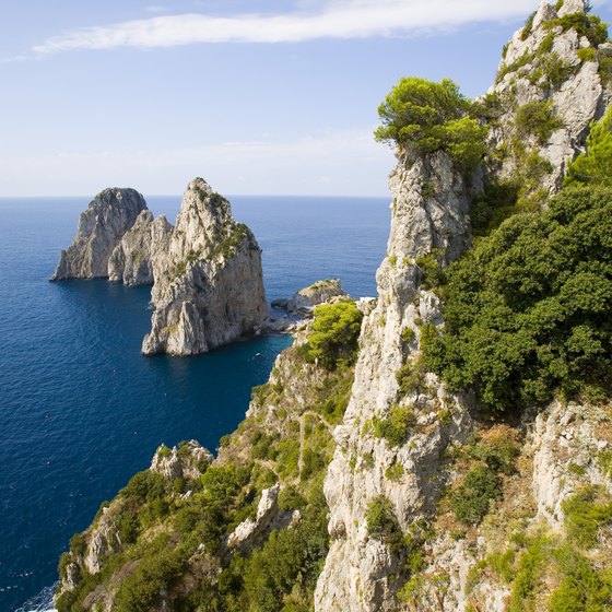 Sheer rock walls rise dramatically from the sea on the isle of Capri.