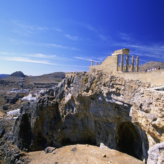 Among the ancient ruins of Greece are pyramids.