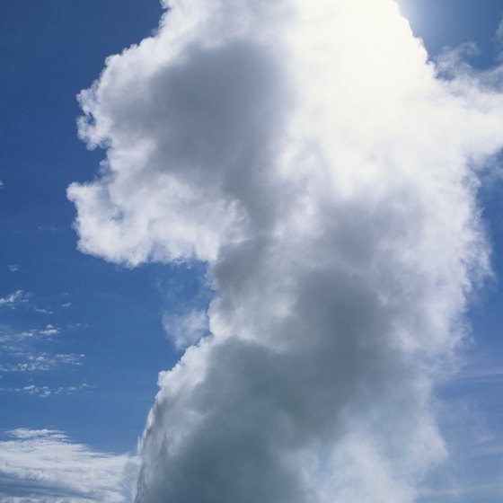 Old Faithful geyser blows in Yellowstone National Park.