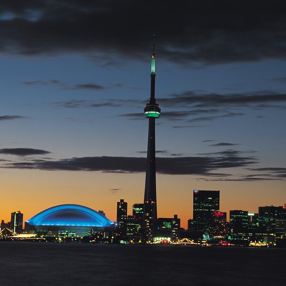 Enjoy the magnificent view of Toronto from the CN Tower in the evening.