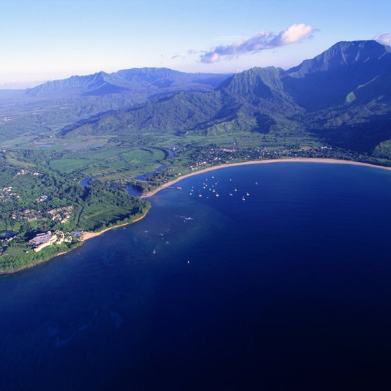 Princeville, on the left, and Hanalei Bay from the air.