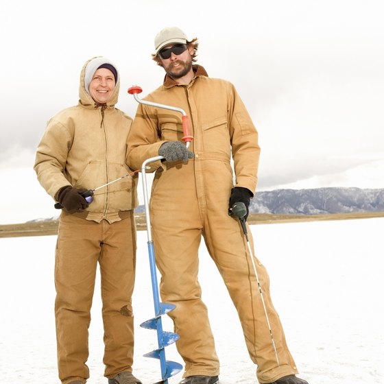 Drill your hole in the ice with an auger, and start fishing.