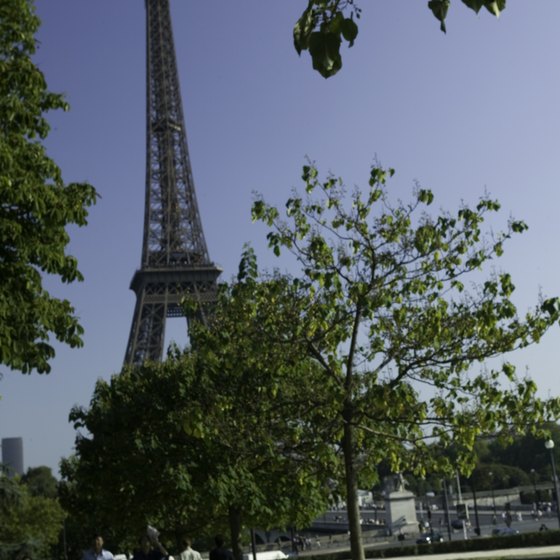 The Eiffel Tower looms over the Paris landscape.