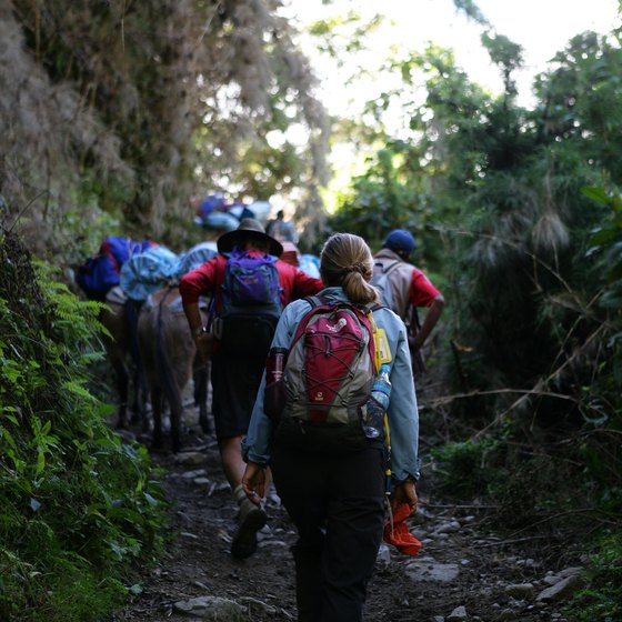 Many tourists hike the Inca Trail to Machu Picchu.