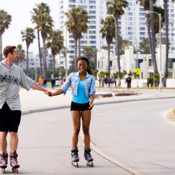 Rollerbladers can take advantage of the wide sidewalks of Venice Beach.