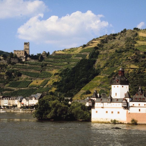 Castles and vineyards dot the hillsides of the Rhine Valley.