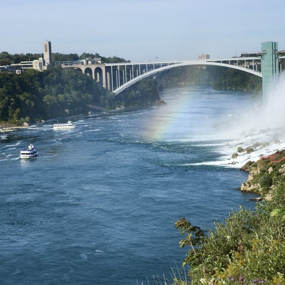 Niagara Falls visitors can walk or drive across the Rainbow Bridge.
