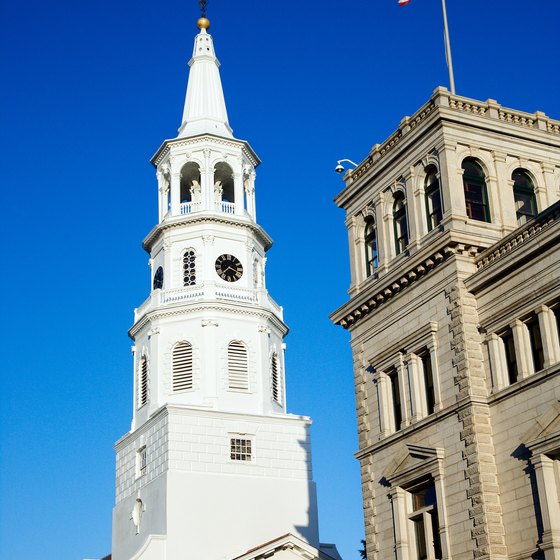 Savannah's Bay Street is close to historic churches and other buildings.
