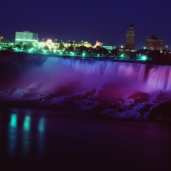 Lights illuminate Niagara Falls each evening.