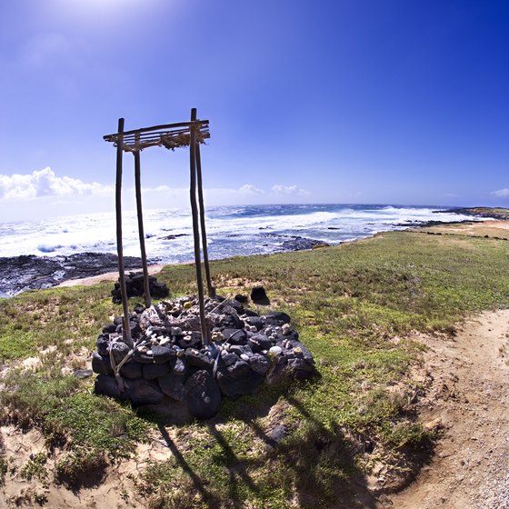 Remnants of a Hawaiian temple at Ka Lae near the Green Sand Beach.
