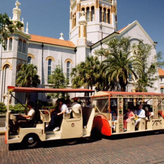 Trolleys take visitors past the landmarks of Florida's St. Augustine.