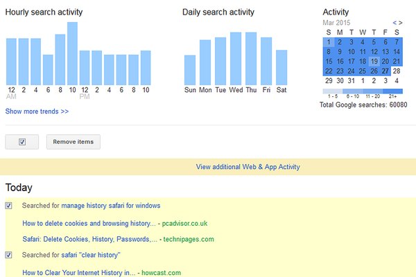 google web and search activity
