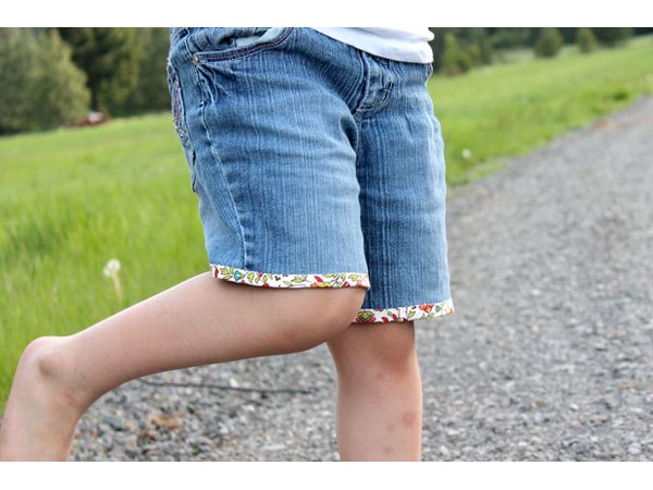 Upcycled jean shorts are perfect for the warm temperatures.