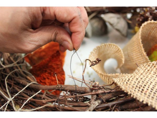 Make a wire loop to hang the wreath