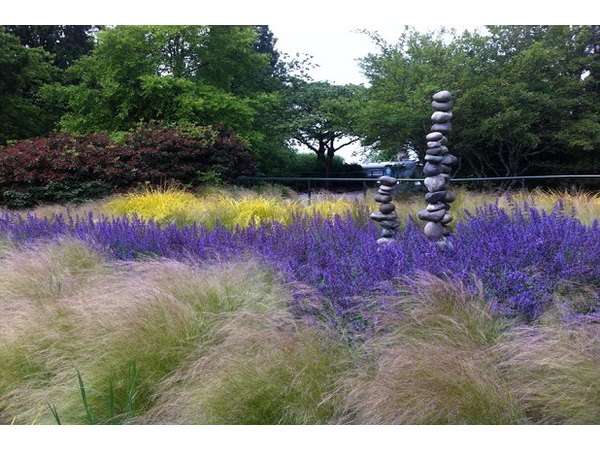 Unusual rock statuary creates artistic, vertical interest.