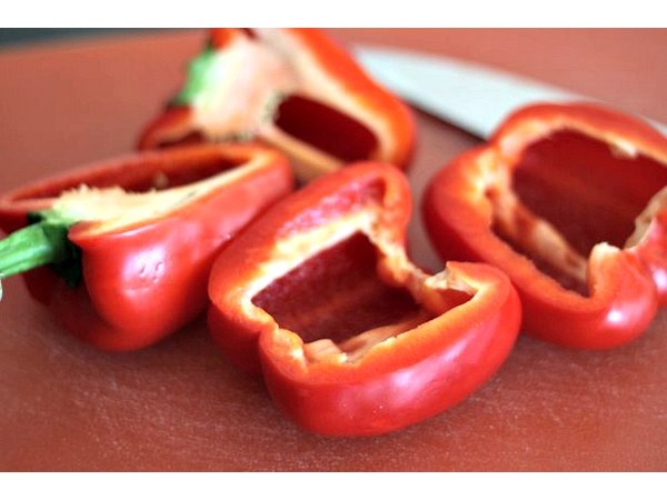 Be sure not to tear the skin of the peppers because they'll become bowls for the rice mixture.