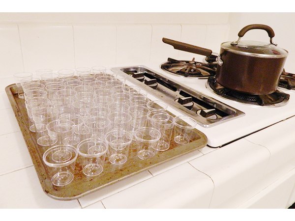 Set up the plastic shot glasses before you start cooking.