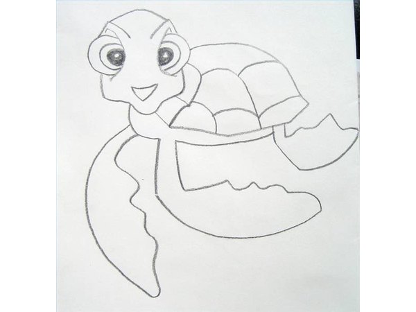 Draw Squirt's left-most front fin.