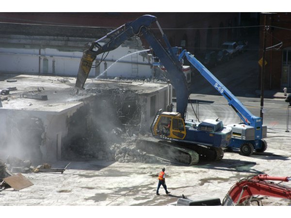 A sledgehammer is used in demolition work.