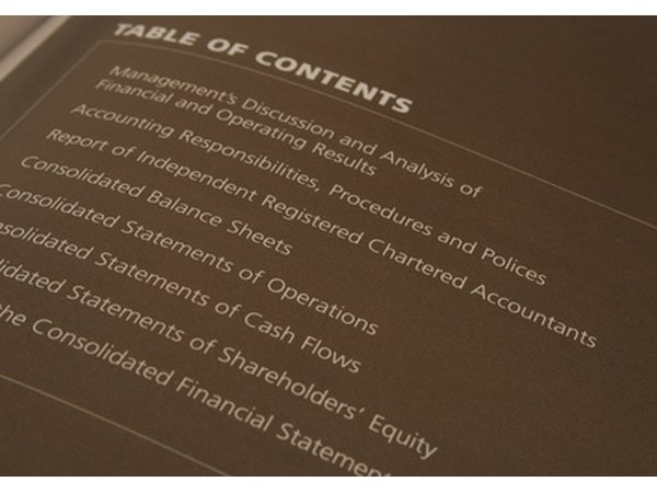 Even though the table of contents is often only one page, it should still be placed inside a plastic sheet cover.