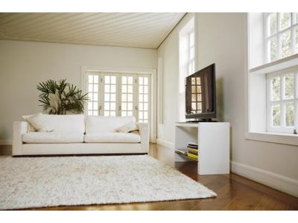 An interior of a modern living room before carpet instillation